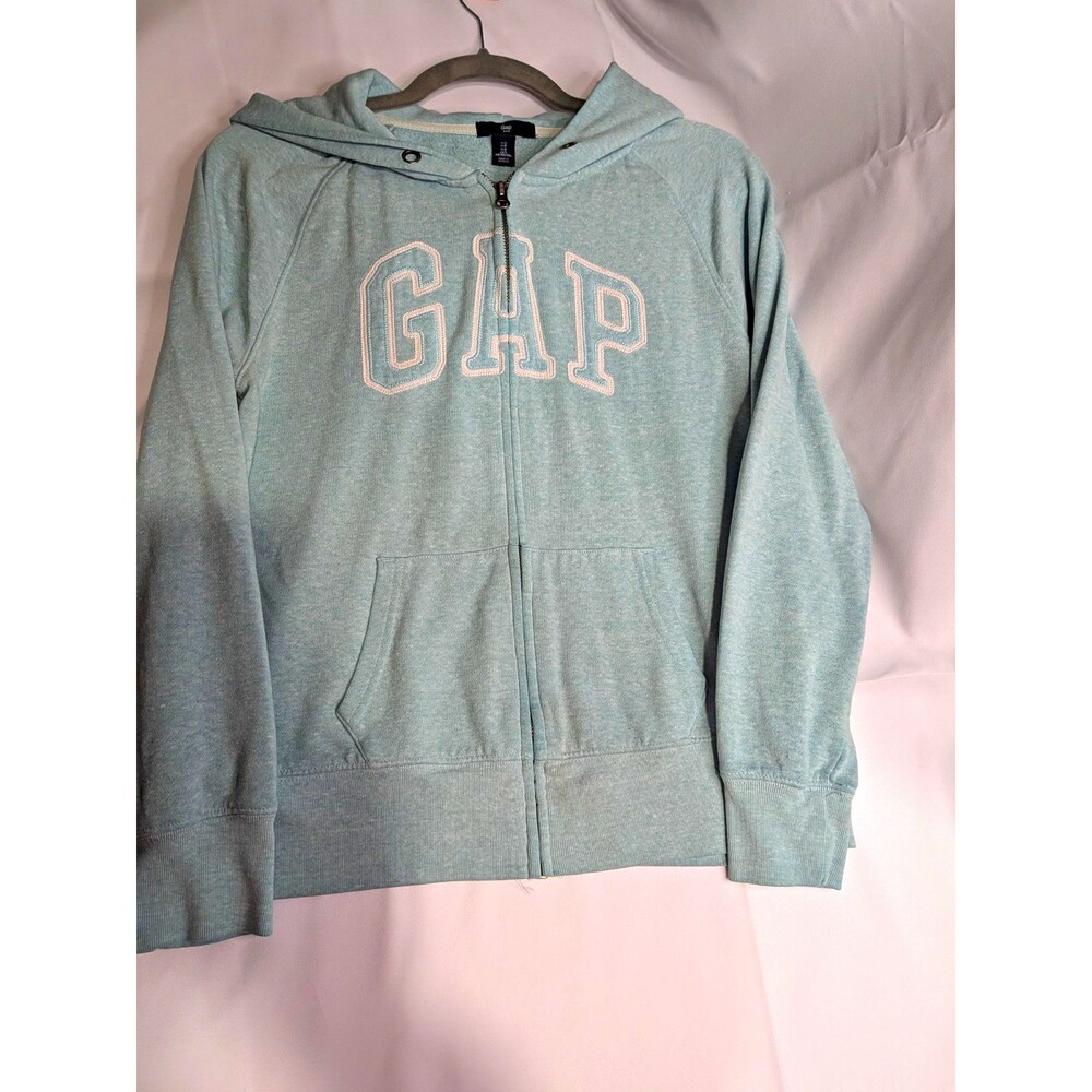 GAP Womenโs Blue Logo Fleece Full Zip Hoodie w/ Pockets Raglan Sleeve S